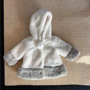 Cozy White and Gray Plush Faux Fur Kids Jacket